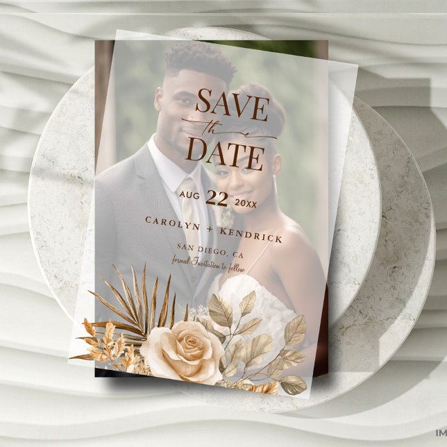 Boho Neutral Floral Elegant Wedding Save The Date Vellum Invitations (Creator Uploaded)