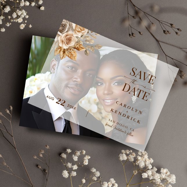 Boho Neutral Floral Elegant Wedding Save The Date Vellum Invitations (Creator Uploaded)