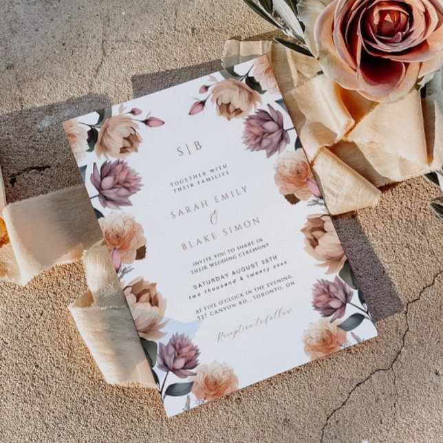 Boho Neutral Floral Fall Winter Wedding Invitation (Creator Uploaded)