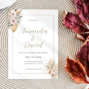 Boho Neutral Floral Wedding Invitation