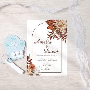Boho Neutral Flower Brown Wedding Invitation