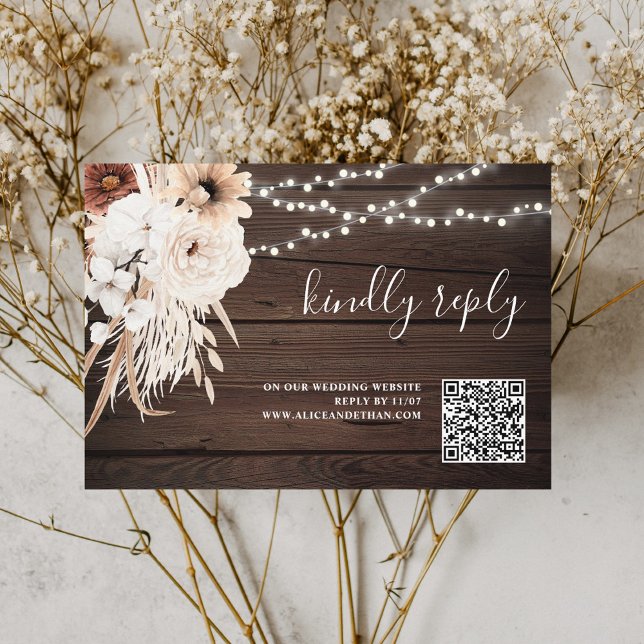 Boho Neutral Flowers Wedding Online RSVP Enclosure (Creator Uploaded)