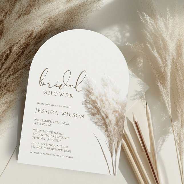 Boho Neutral Fluff Pampas Grass Arch Bridal Shower Invitation (Creator Uploaded)