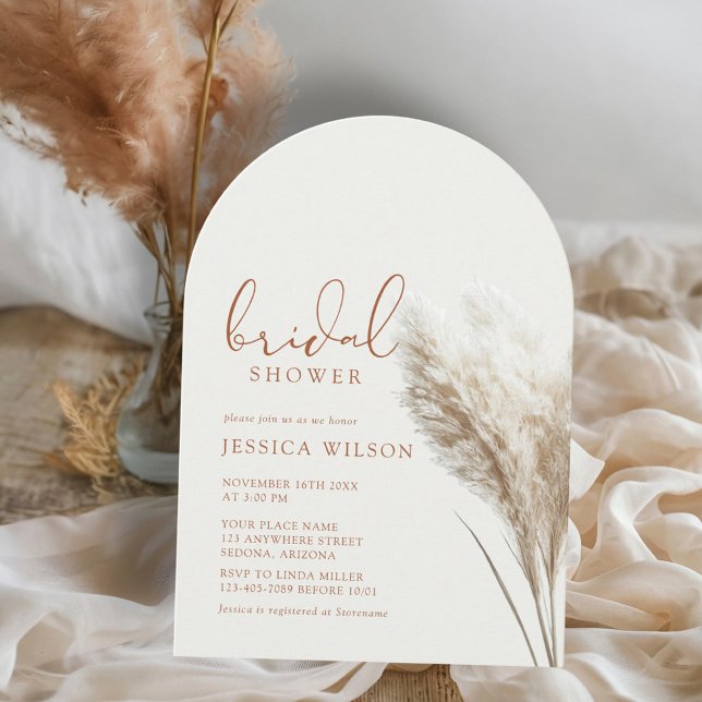Boho Neutral Fluff Pampas Grass Arch Bridal Shower Invitation (Creator Uploaded)