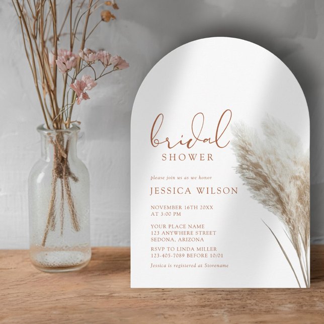 Boho Neutral Fluff Pampas Grass Arch Bridal Shower Invitation (Creator Uploaded)