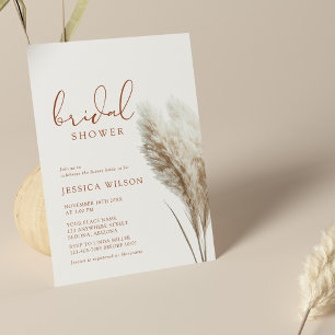 Boho Neutral Fluffy Pampas Grass Bridal Shower Invitation