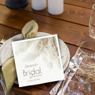Boho Neutral Fluffy Pampas Grass Bridal Shower Napkin