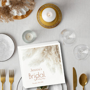 Boho Neutral Fluffy Pampas Grass Bridal Shower Napkin