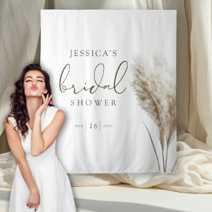 Boho Neutral Fluffy Pampas Grass Bridal Shower Tapestry
