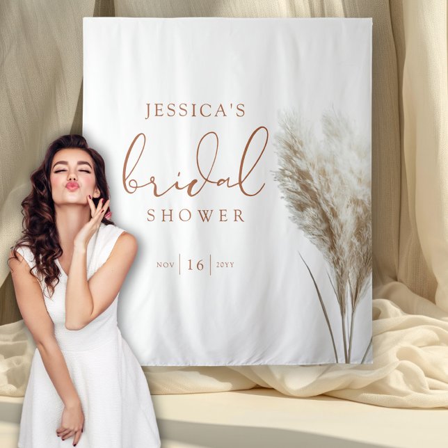 Boho Neutral Fluffy Pampas Grass Bridal Shower Tapestry (Creator Uploaded)