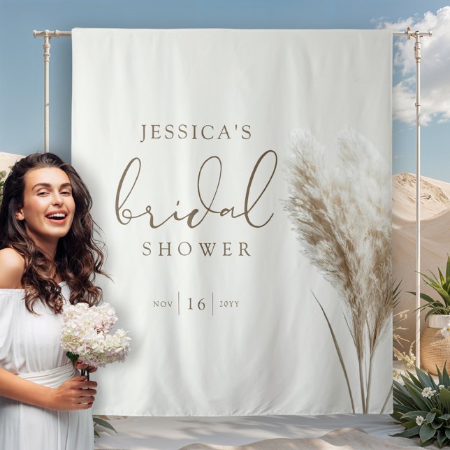 Boho Neutral Fluffy Pampas Grass Bridal Shower Tapestry (Creator Uploaded)