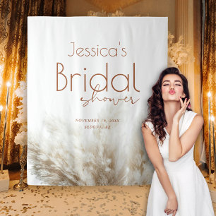 Boho Neutral Fluffy Pampas Grass Bridal Shower Tapestry