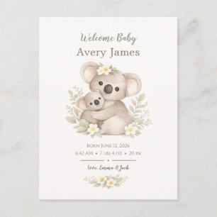 Boho Neutral Koala Baby Cottagecore Announcement Postcard
