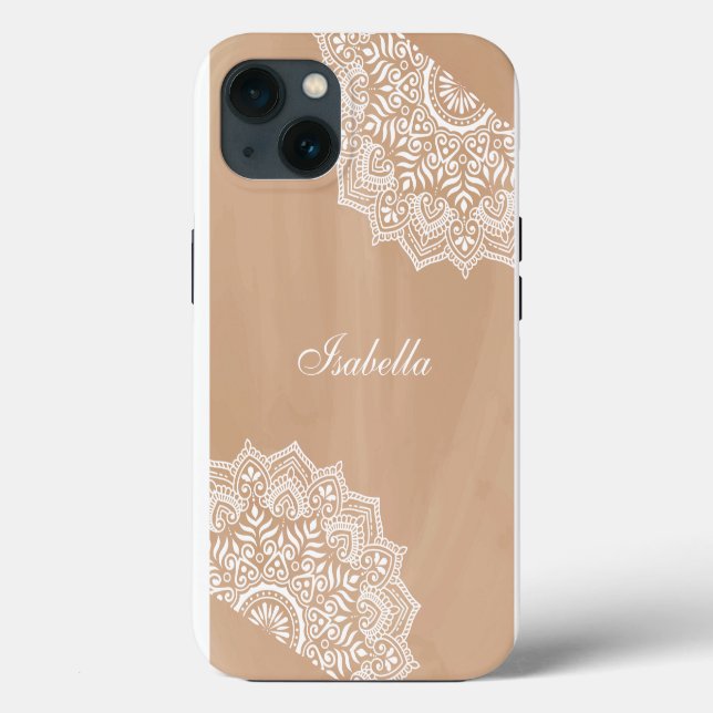 Boho Neutral Mandala Custom Name Case-Mate iPhone Case (Back)