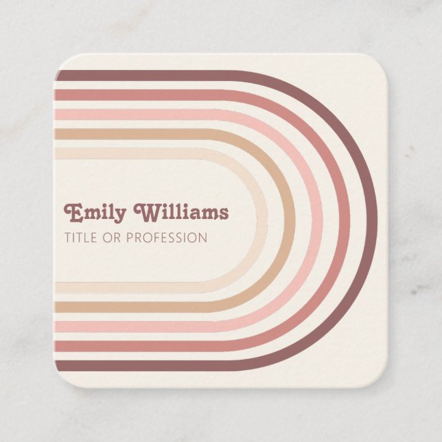 Boho Neutral Minimalist Retro Stripes Square Business Card (Front)