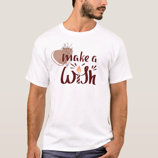 Boho Neutral Modern Birthday T-Shirt | make a wish (Front)