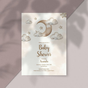 Boho Neutral Moon & Stars Baby Shower Invitation
