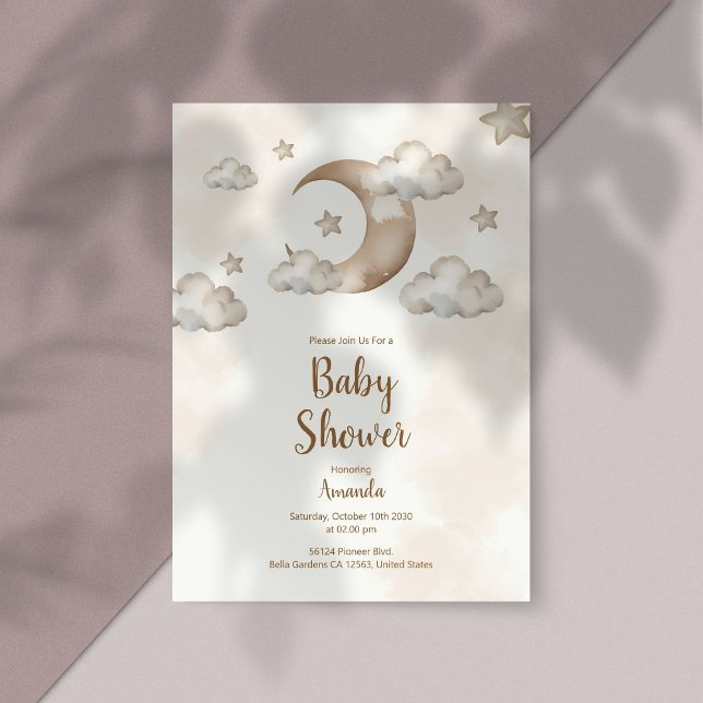 Boho Neutral Moon & Stars Baby Shower Invitation (Creator Uploaded)