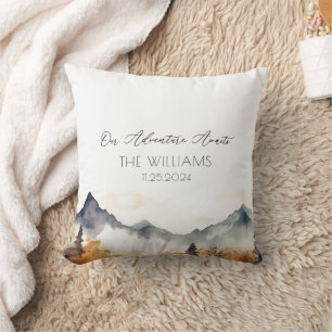 Boho Neutral Mountain Wedding Couple  Cushion
