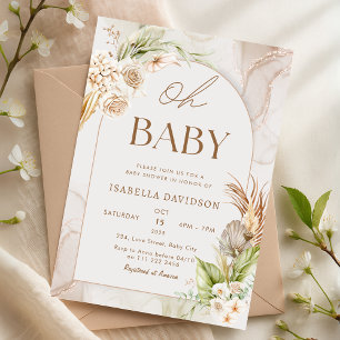 Boho Neutral Oh Baby Shower Pampas Floral Invitation