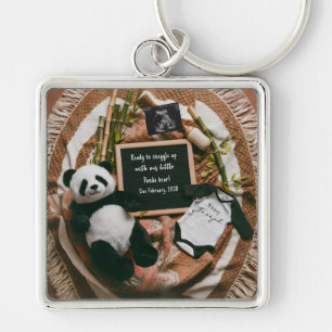 Boho Neutral Panda Pregnancy Announcement gift Key Ring