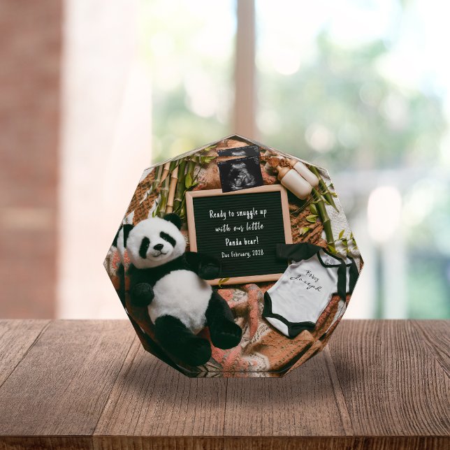 Boho Neutral Panda Pregnancy Announcement keepsake Photo Block (Creator Uploaded)