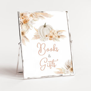 Boho Neutral Pumpkin Baby Shower Books and Gifts Poster