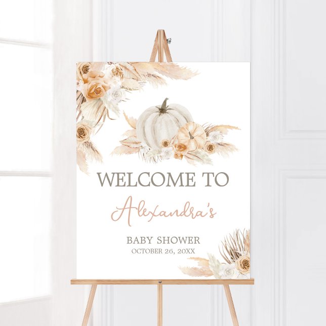 Boho Neutral Pumpkin Baby Shower Welcome Poster (Gender Neutral Little Pumpkin Baby Shower Welcome Sign)
