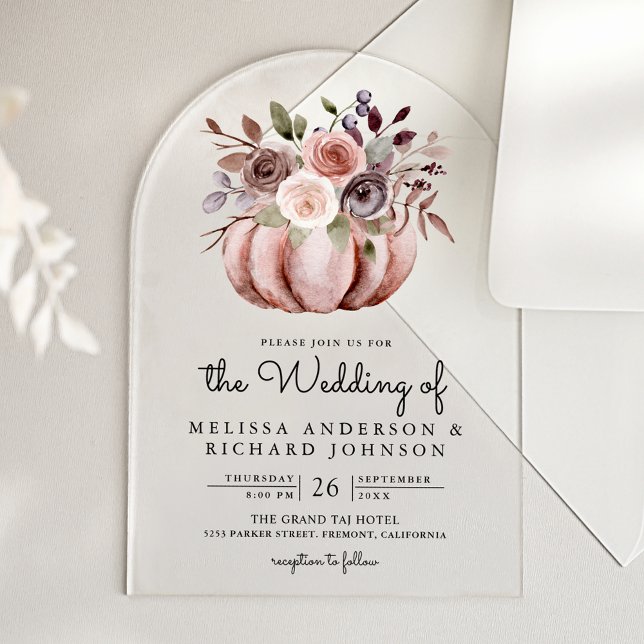 Boho Neutral Pumpkin Floral Wedding Acrylic Invitations (Creator Uploaded)