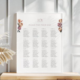 Boho Neutral Purple Wedding Seating Chart Poster