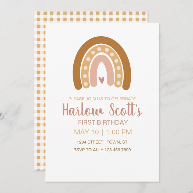 Boho Neutral Rainbow Birthday Invitation (Front/Back)