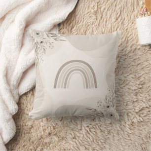Boho Neutral Rainbow Floral Beige Taupe Cushion