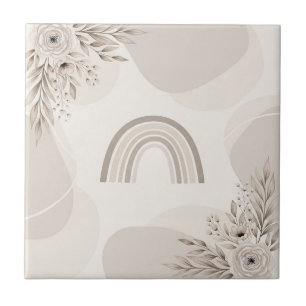 Boho Neutral Rainbow Floral Beige Taupe Tile