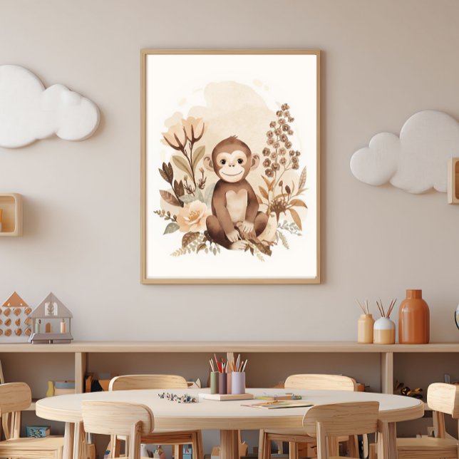Boho Neutral  Safari Monkey Kids Nursery Art  Poster (Creator Uploaded)