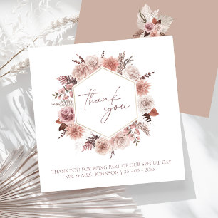 Boho Neutral Terracotta Floral Wreath Wedding Thank You Card