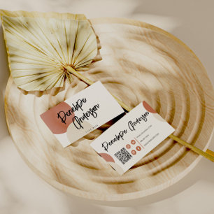 Boho Neutral Terracotta Modern QR Code Trendy Business Card