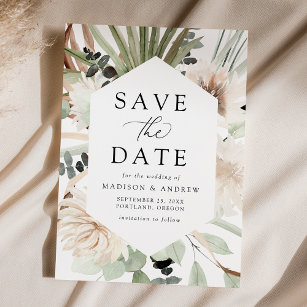 Boho Neutral Tropical Flowers Save The Date