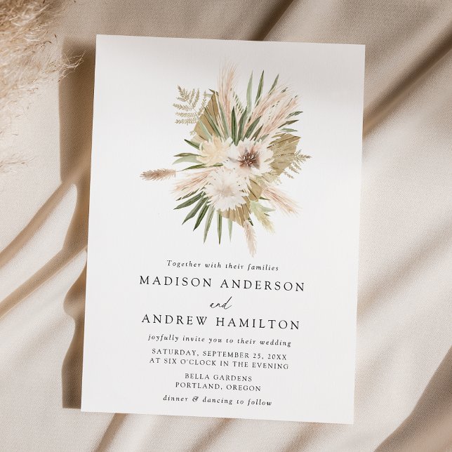 Boho Neutral Tropical Flowers Wedding Invitation (Creator Uploaded)