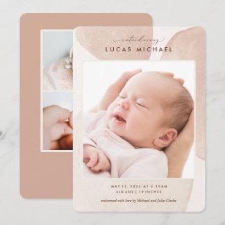 Boho Neutral Watercolor Elegant Photo Announcement