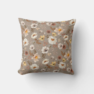 Boho neutral watercolor floral cushion
