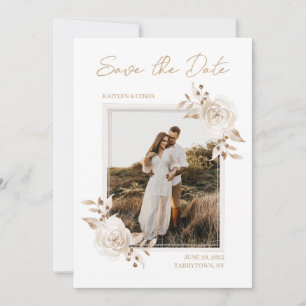 Boho Neutral Watercolor Floral Save the Date Invitation