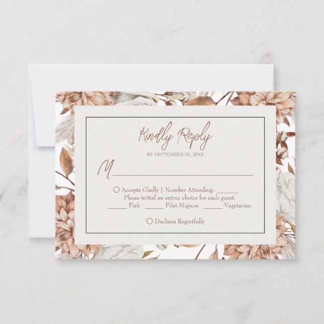 Boho Neutral Watercolor Pampas Wedding RSVP Card (Front)
