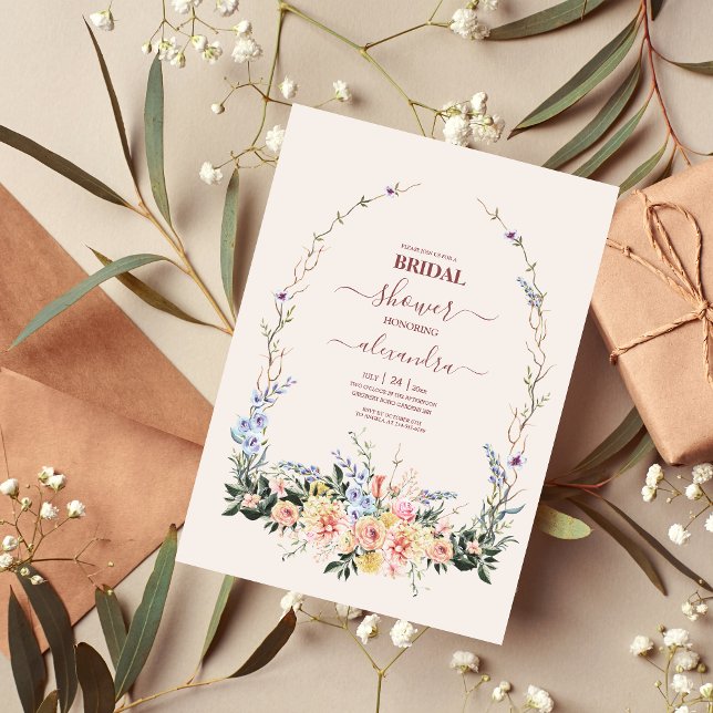Boho Neutral Watercolor Wildflower Bridal Shower Invitation (Creator Uploaded)