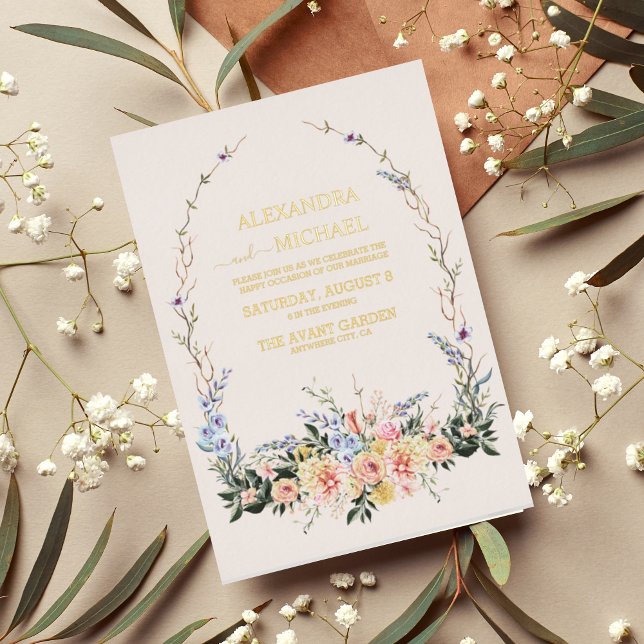 Boho Neutral Watercolor Wildflower Wedding Foil In (Creator Uploaded)