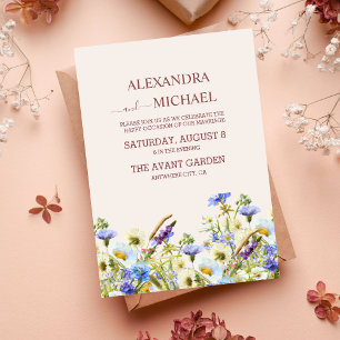 Boho Neutral Watercolor Wildflower Wedding Invita Invitation