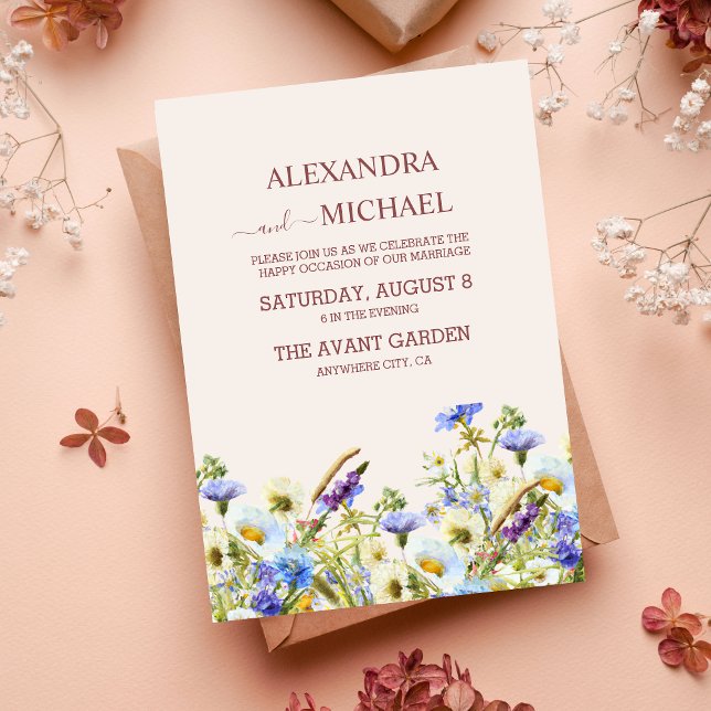 Boho Neutral Watercolor Wildflower Wedding  Invita Invitation (Creator Uploaded)