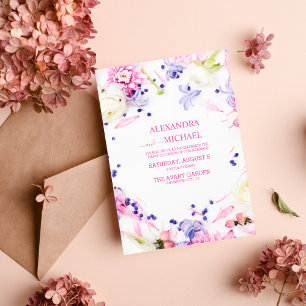 Boho Neutral Watercolor Wildflower Wedding Invitation