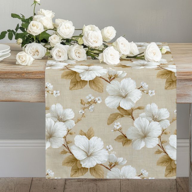 Boho Neutral White Flowers Table Runner (Boho Neutral White Flowers Table Runner)