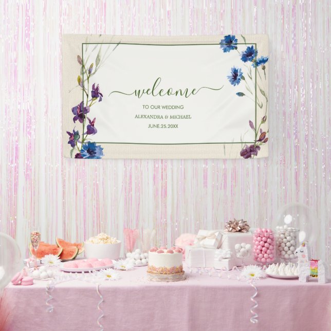 Boho Neutral White Watercolor Wildflower Wedding  Banner (Party)