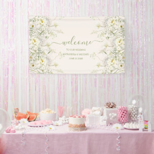 Boho Neutral White Watercolor Wildflower Wedding Banner